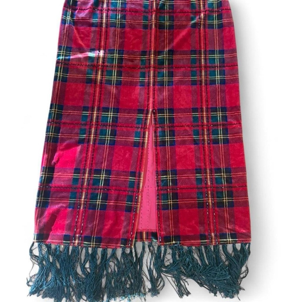 Ronni Nicole Red Tartan Fringe Maxi Skirt Beaded Plaid Size M - Picture 4 of 7